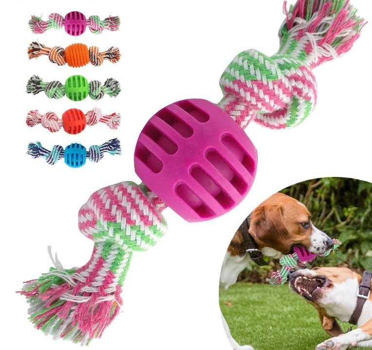 Wholesale pet dog chew toy ball rubber cotton rope dog toy