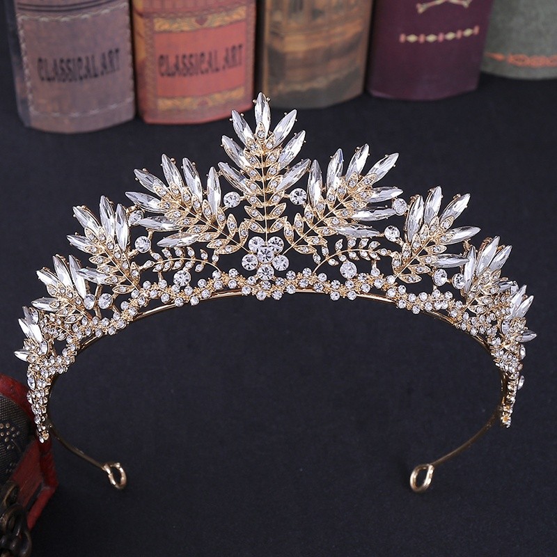 Wholesale Princess Crown Headband Wedding Hair Accessories Bride Gold Crown Crystal Crown Tiaras