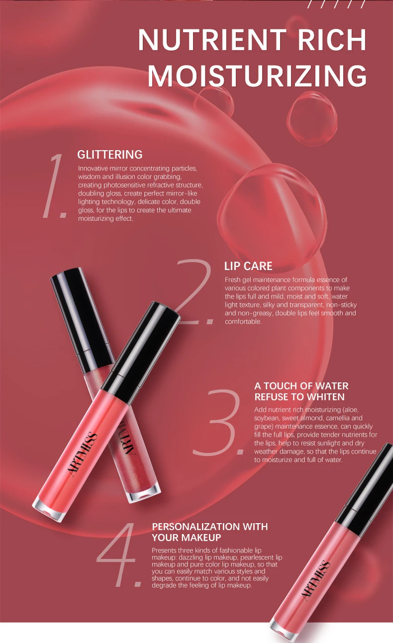 Wholesale Private Label Makeup Liquid Lipstick Lipgloss Moisturizing Glitter Lip Gloss