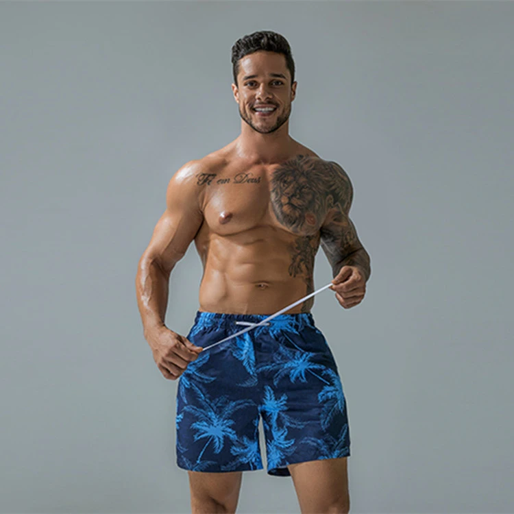 Wholesale summer solid color casual sports shorts mens print beach breathable quick-drying shorts