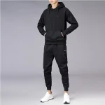 Wholesale Winter thickening blank 2 piece black hoodie sports sweatsuit tracksuit