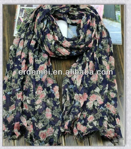 Women flowers crumple scarf/neckwear/shawl