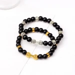 Women Men Gold Silver Plated Dumbbell Charms Pumice Stones Stretched Beaded Bracelets