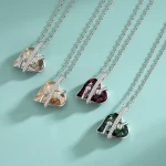 Womens Unique Fashion 925 Silver Heart Crystal Pendant with 18K Gold Plated Colored Rhinestone Necklace Diamond charms