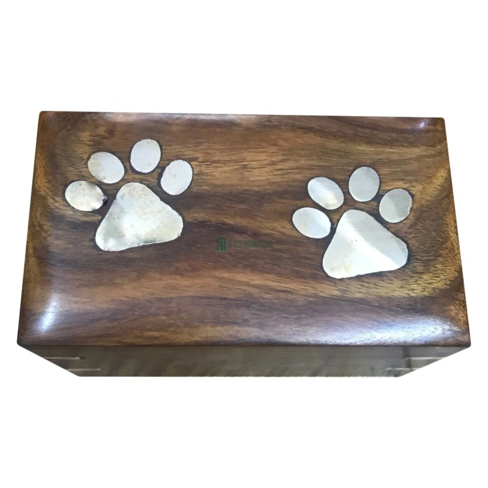 Wooden Box Cremation Urns - Paw Print Wood Rectangle Ashes Urns - Pet Brown Cremation Urns - Wholesale Handmade Funeral Supplies