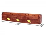 Wooden Incense Stick Burner Coffin Incense Burner Cone Holder with Storage Compartment Regal Hand Carved Elephant Design