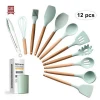 YF New arrival kitchenware utensils with wooden handle heat resistant silicone 12 pieces kitchen utensils set