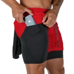 Double shorts for men compression solid color fitness exercise training basketball for men five points pants