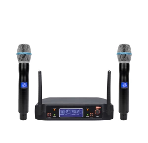 Factory OEM cheap portable hand-held wireless microphone, 2 channel UHF professional wireless karaoke microphone