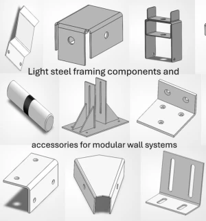 Light steel framing components and accessories for modular wall systems