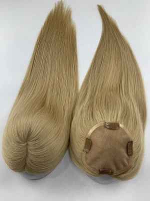French silk base hair topper 100%gray blonde remy hair medical-grade adhersive