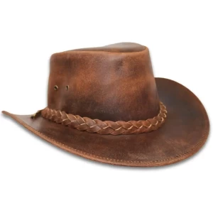 Vintage Brown Western Aussie Style Real Leather CowboyHat