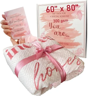 Pink Waffle Fleece Blanket with an Inspirational Message 60'' x 80''