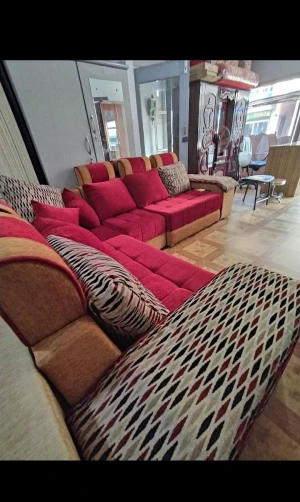 Red velvet colour sofa with 5 sitter