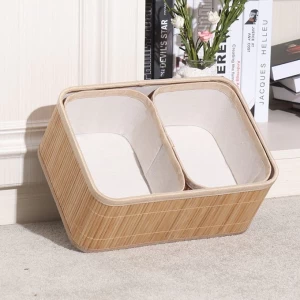 Easy style and Eco-friendly household using cheap SET 3 Rectangle natural bamboo storage basket