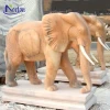 factory custom stone carving life size outdoor park decor sunset red marble elephant statue for sale