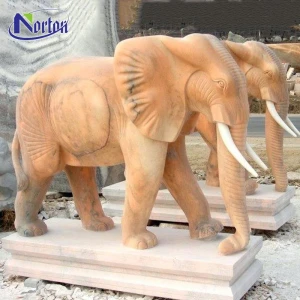 factory custom stone carving life size outdoor park decor sunset red marble elephant statue for sale