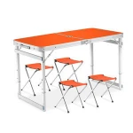 1.2M Portable outdoor foldable table With 4 pieces chair Aluminum alloy Picnic table Height adjustable to 56cm/70cm/80cm