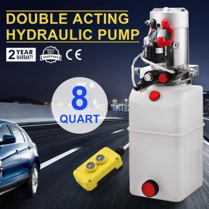 12V DC Double Acting Hydraulic Power Unit 8 Quart Plastic Tank Hydraulic Pump Power Unit for Dump Trailer Car