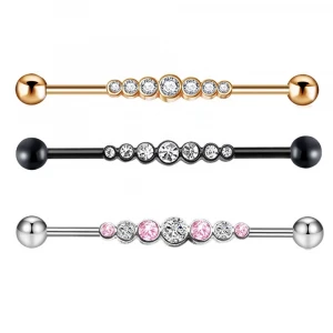 14G New Multicolor Crystal VM CZ Stainless Steel Barbell Unique Ear Piercing Jewelry Industrial Piercing