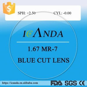 1.67 coating blue block uncut eyeglasses optical lenses