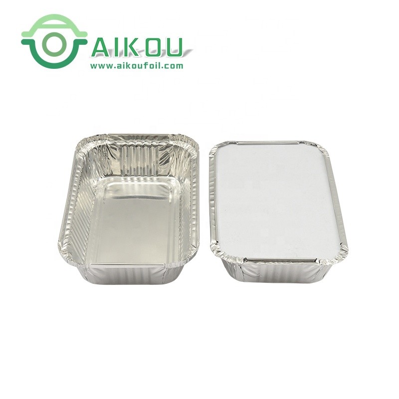 1lb disposable fast food packaging 450ml rectangle takeaway tray microwave safe loaf pans aluminum foil food container with lid