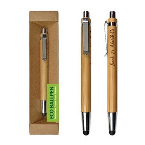 2 in 1 Unique Bamboo Stylus Pen with Ballpen for Touch Screen