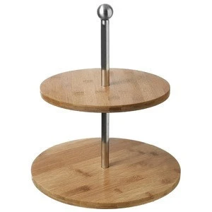 2-Tier Bamboo & Stainless Steel wedding Cupcake Dessert tools Stand Appetizer Tower Trays