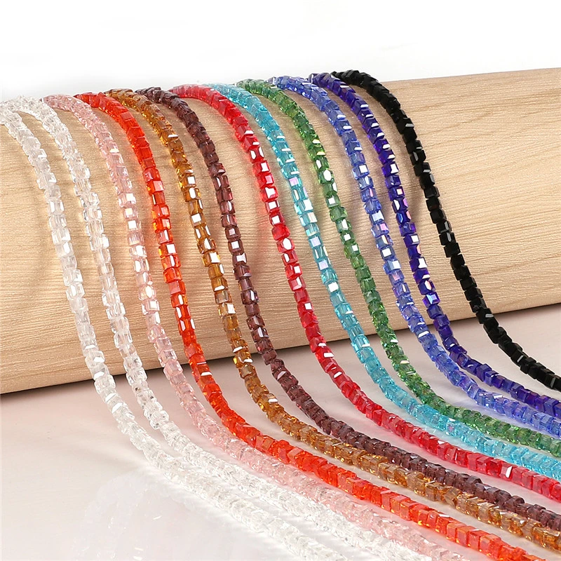 200 /Bag 12 Color 2MM Cut Crystal Glass Beads Hollow Square Faceted Glass Beads for Jewelry Making DIY Bracelet Earrings