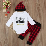 2017 Christmas Clothes Fall Clothing Sets childrens Printed jumpsuit + red checked trousers + hat 3pcs suit