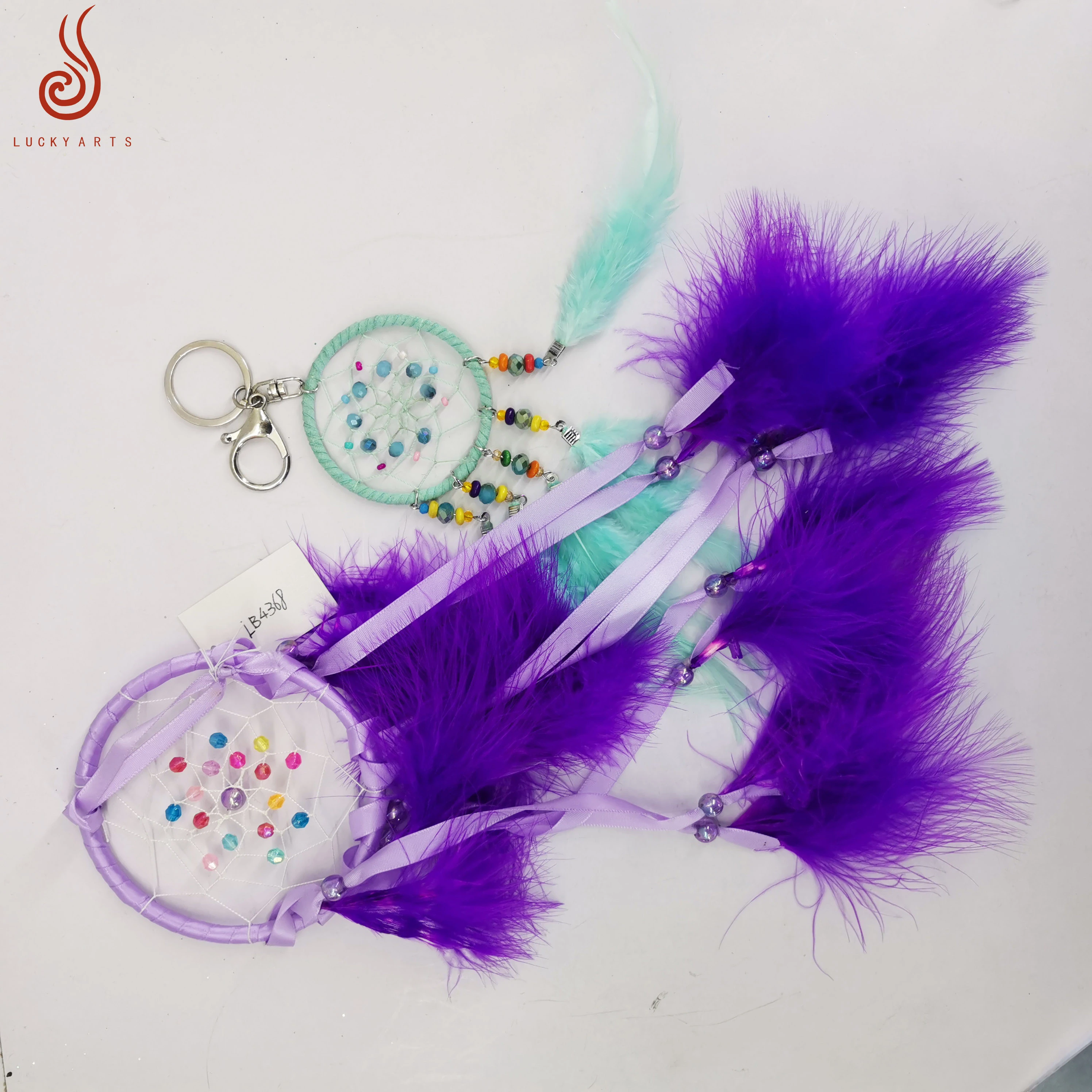 2019 Wholesale Beautiful Design Bright Purple Fluffy Goose Feather Dream Catcher for Room and Car Hanging Decoration