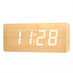 201new material MDF Voice control AAA battery and USB charger Digital Desk Clock Wood Alarm Clock wooden led digital alarm clock