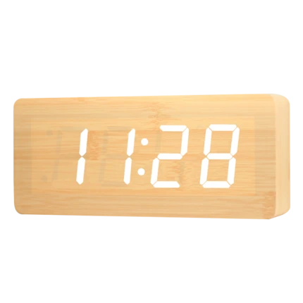 201new material MDF Voice control AAA battery and USB charger Digital Desk Clock Wood Alarm Clock wooden led digital alarm clock