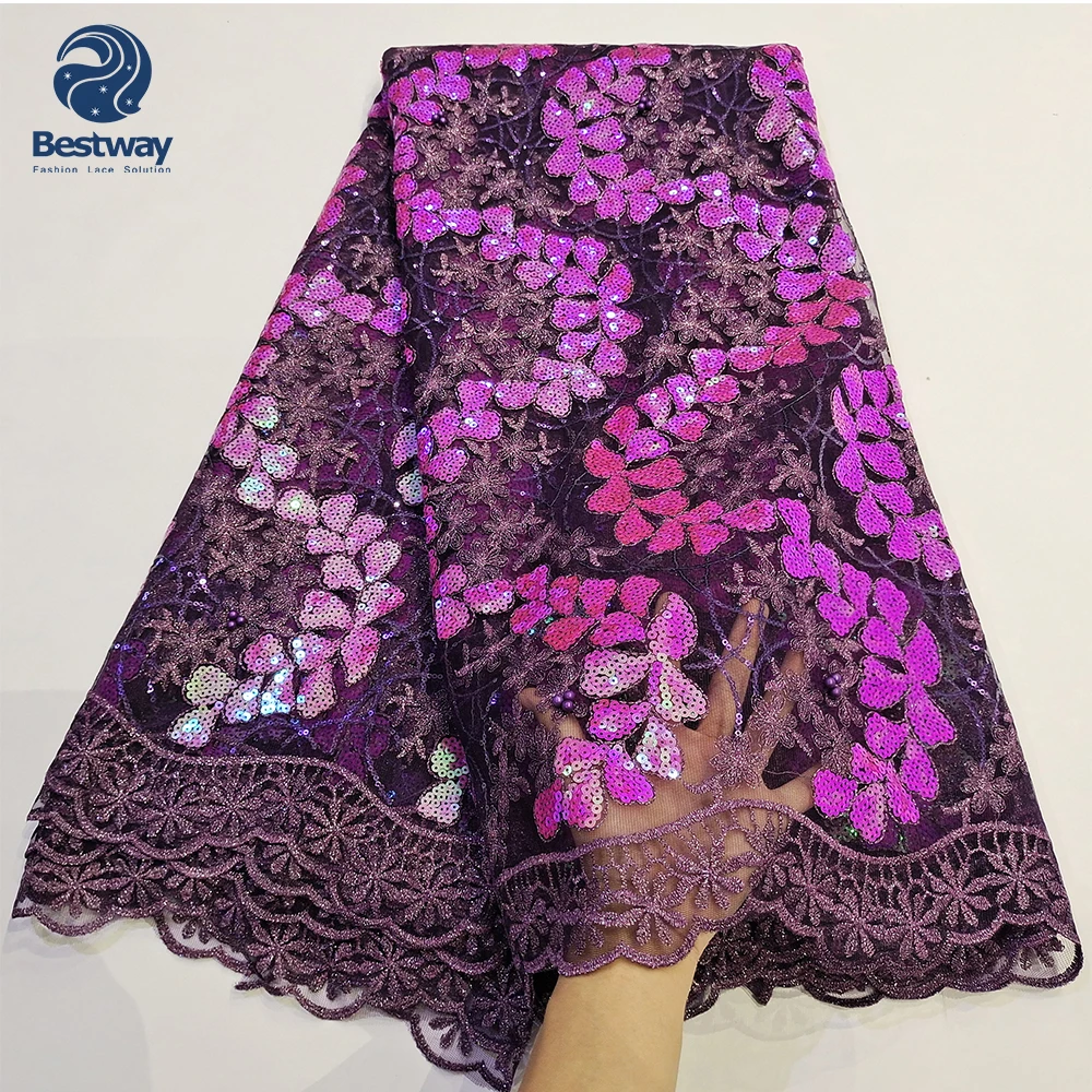 2020 Bestway Latest  Colorful African French Sequence Lace Fabric Lace Embroidery Bridal Lace Wholesale