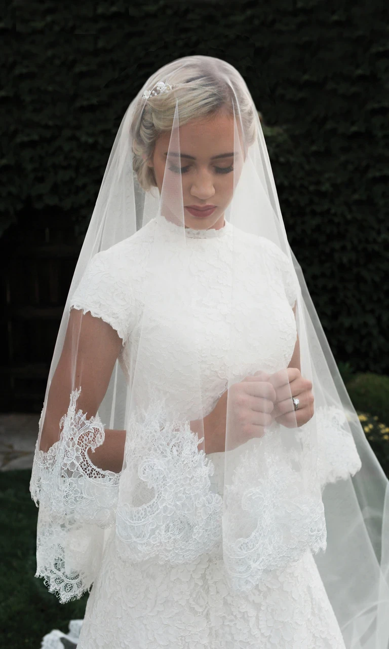 2020 elegant tulle lace applique one layer wedding dress bridal veils