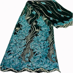 2020 hot sale Malachite Green African  sequins embroidery velvet fabric for women dress  ZYY2011