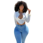 2020 women  crop tops turn-down collar pure color long sleeve casual ladies blouse shirt