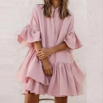 2021 Hot Selling Solid Color Casual Shirt-dress Women High Quality Button Loose Midi Dress