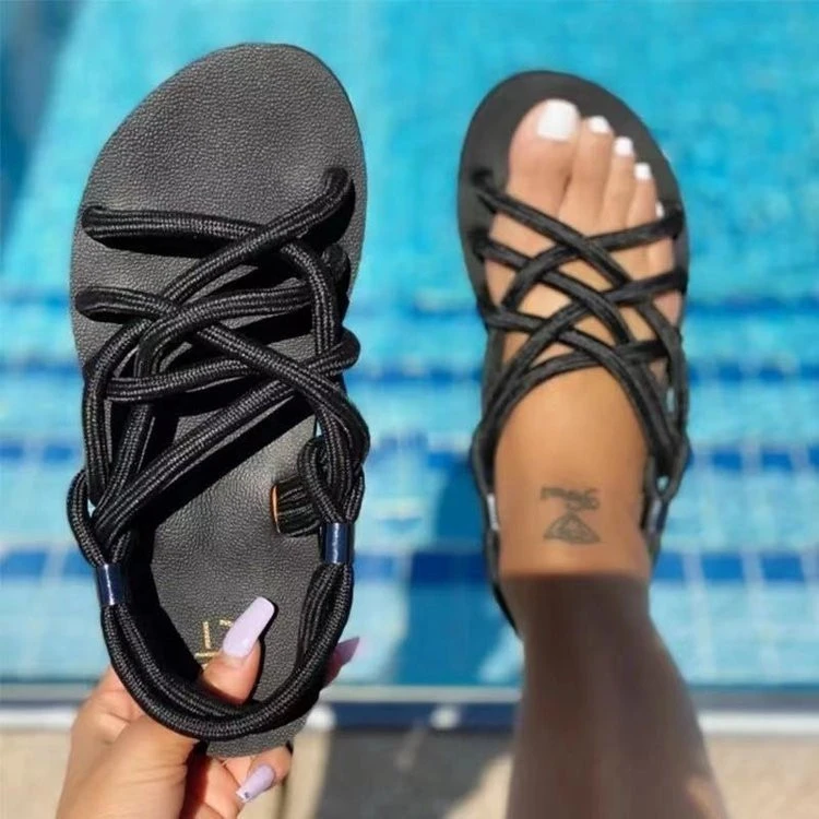 2021 new style round toe thick bottom summer beach ladies sandals women comfortable inner wear hemp rope women sandals