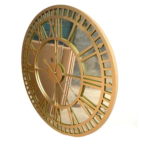 23 inch oversized Roman digital mirror and round metal frame wall clock