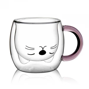 260ml handmade animal shaped glass cup cat shaped heat resistant  double wall glass cup