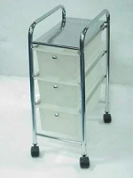 3 Tier Metal Frame White Plastic Drawer Rolling Trolley