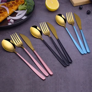 304 stainless steel titanium plated knife spoon fork 3-piece cutlery set