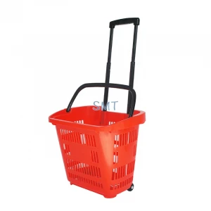 35L Supermarket Plastic Folding Shopping Basket with two wheels