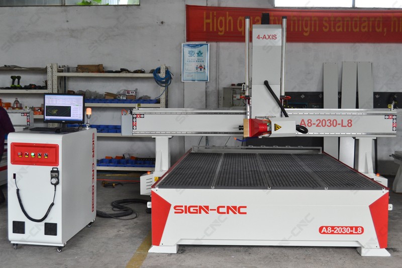 4 axis ATC CNC router with rotating spindle 2030 big size linear 8 12 tools magazine