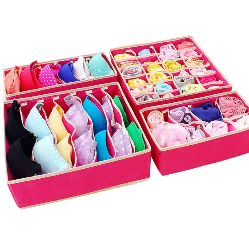 4 PCS Home Containers Bra Organizer storage box underwear storage box fabric bra storage finishing factory direct sales