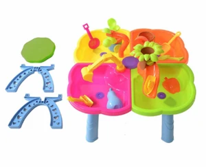 4 square kids summer outdoor playing toy 27 pcs plastic sand and water table with 2 chairs