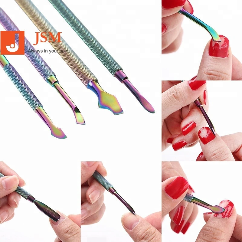 4Pcs Stainless Steel Cuticle Nail Art Pusher Spoon Cleaner Manicure Pedicure Tools Set NT176