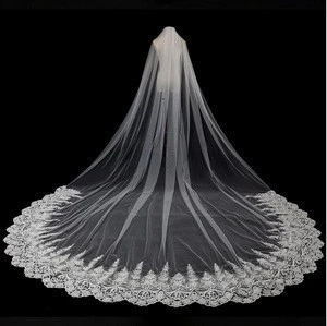 5 Meters Long Wedding Veils Applique Flowers Beads Bridal Veils 0ne Layer Luxury