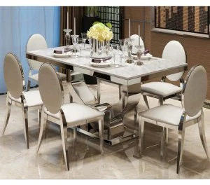 6-8 Person Black Marble Top Brass Gold Stainless Steel  Dining Table With Chair  Dining Room Furniture Set